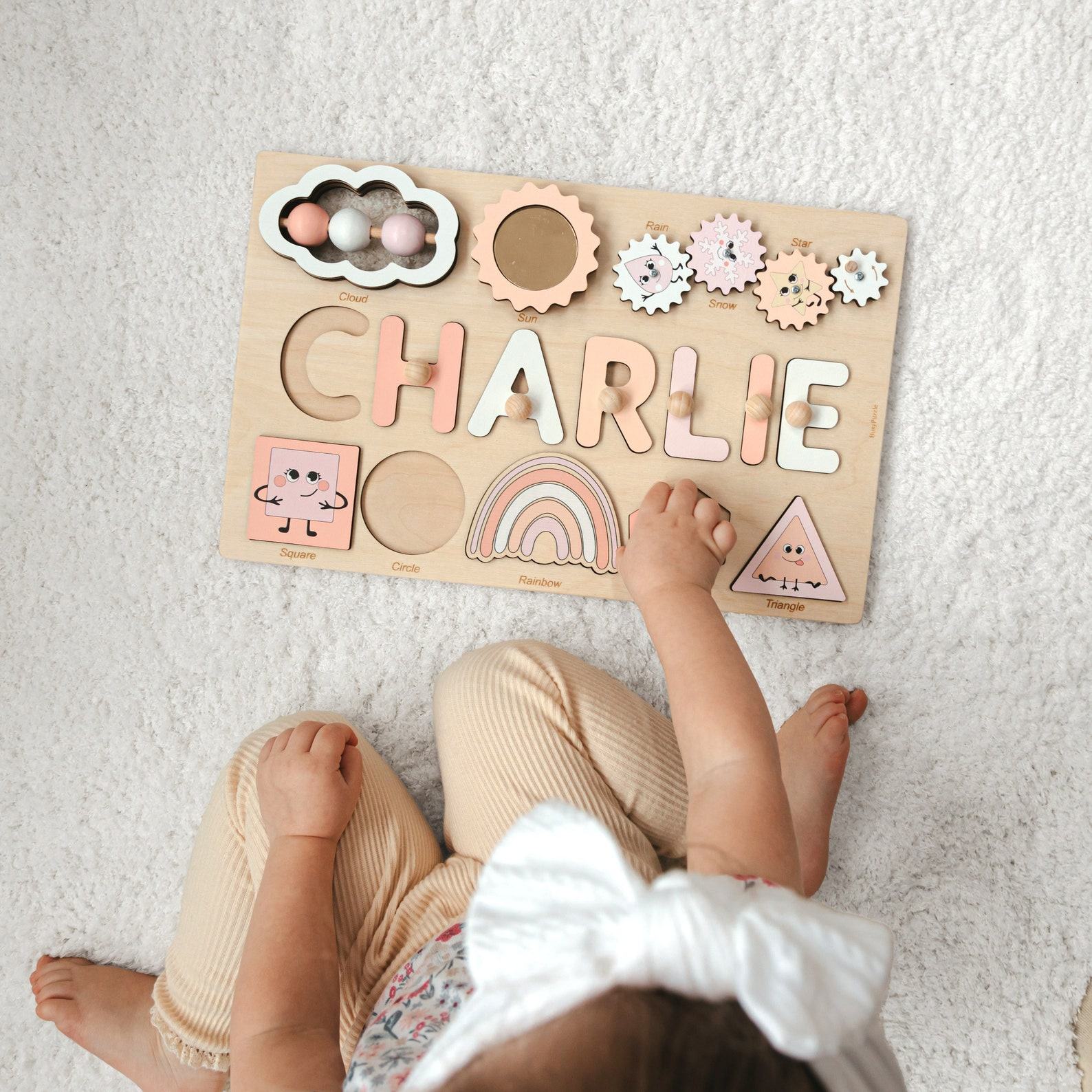 Personalized Wooden Name Puzzle Montessori Educational Toy for Toddlers, First Birthday Item for Girls, Busy Puzzle for Kids