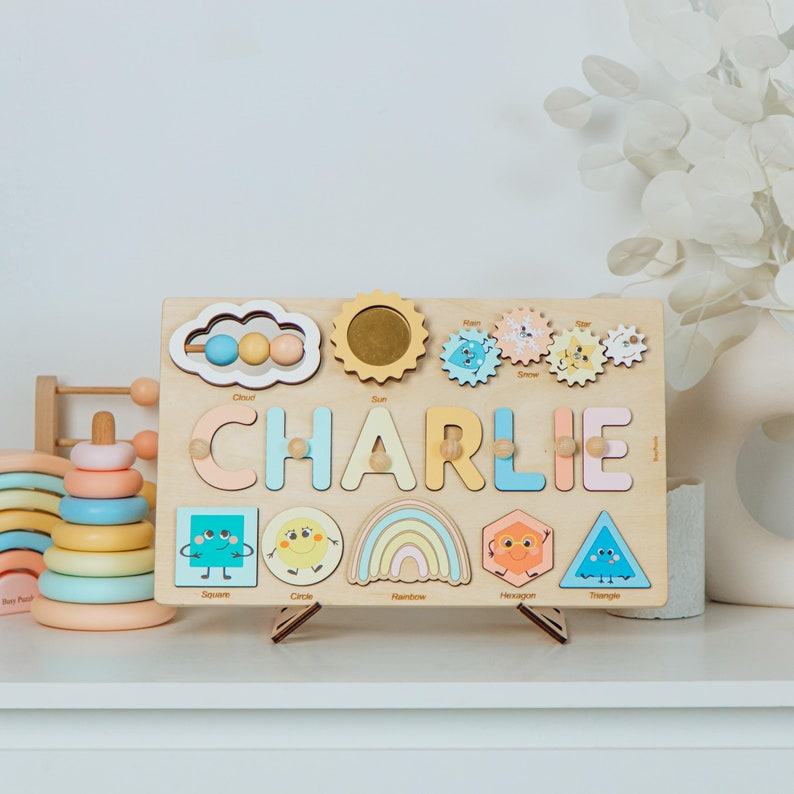 Personalized Wooden Name Puzzle Montessori Educational Toy for Toddlers, First Birthday Item for Girls, Busy Puzzle for Kids