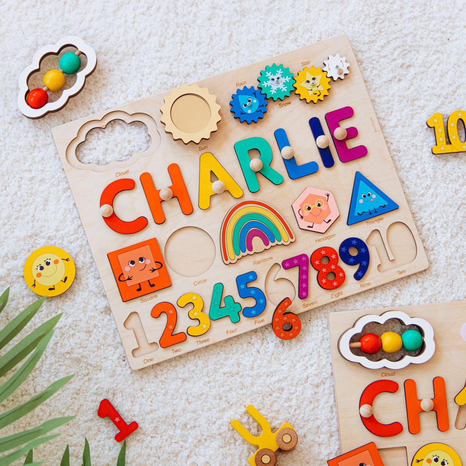 Personalized Wooden Name Puzzle Montessori Educational Toy for Toddlers, First Birthday Item for Girls, Busy Puzzle for Kids