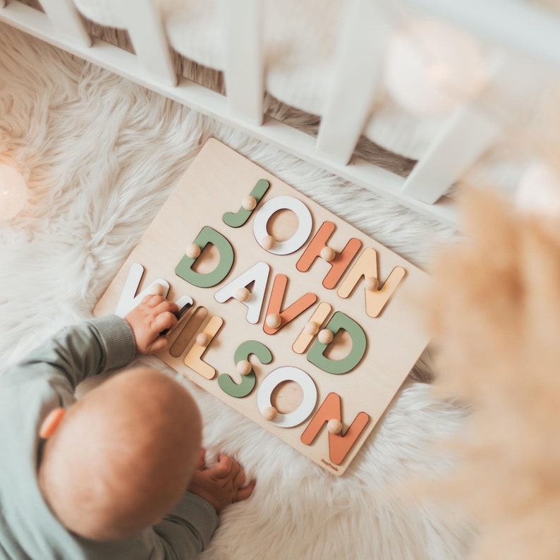 Personalized Wooden Name Puzzle Montessori Toy for Toddlers, Baby Shower Item, Baptism Keepsake, First Christmas Present