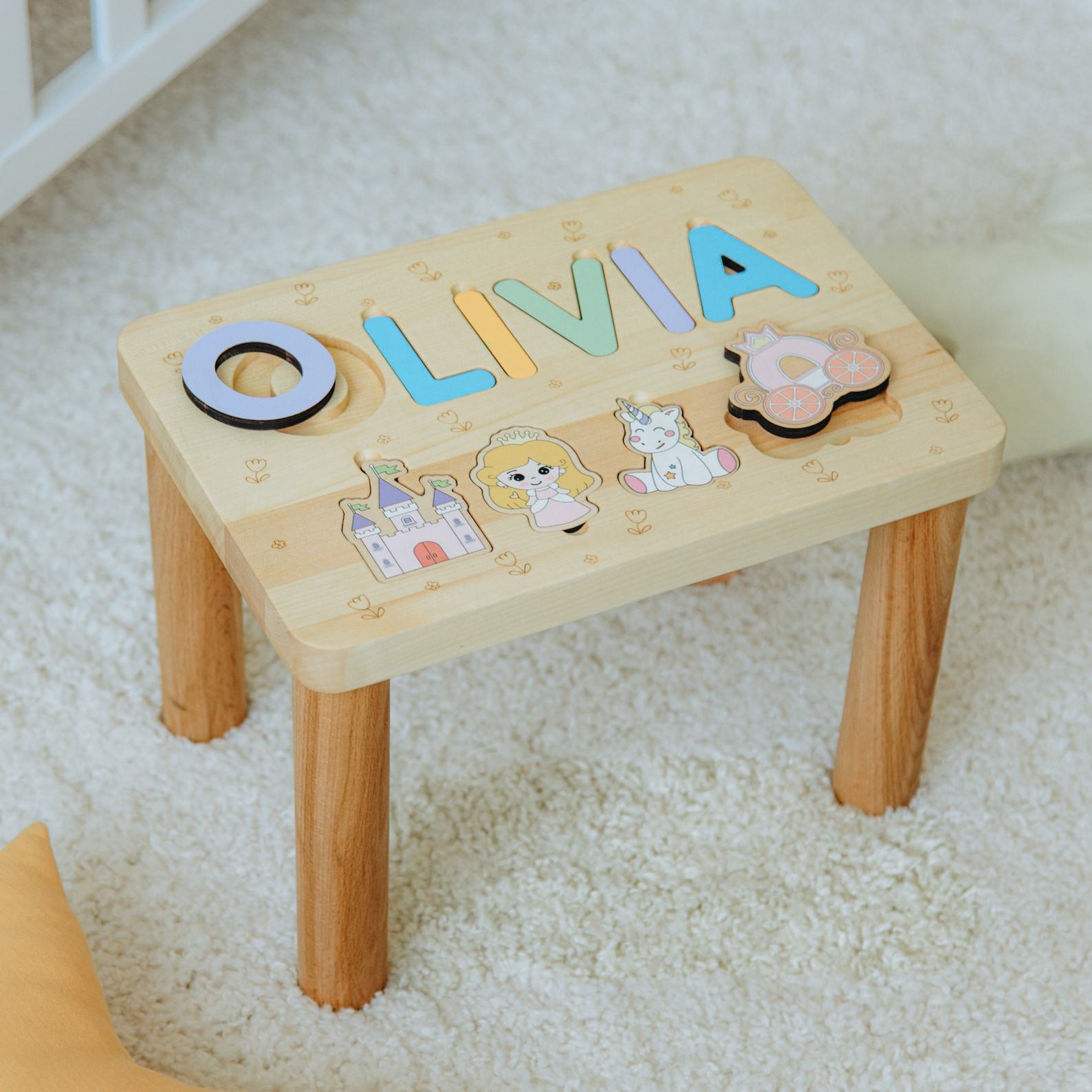 Personalized Wooden Name Puzzle Stool A Unique and Educational Item for Toddlers