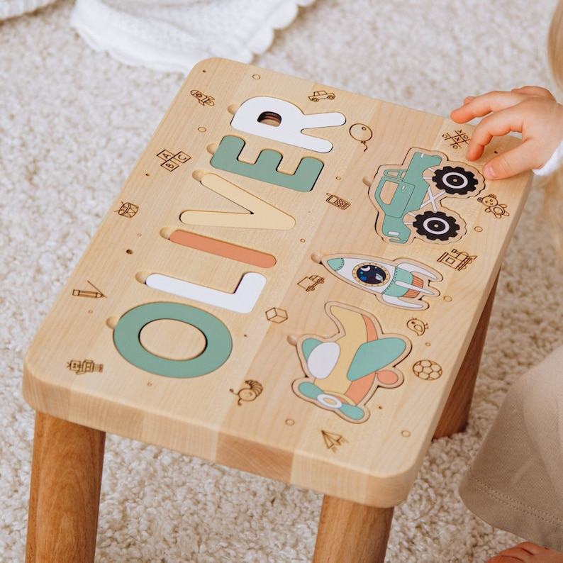 Personalized Wooden Name Puzzle Stool A Unique and Educational Item for Toddlers