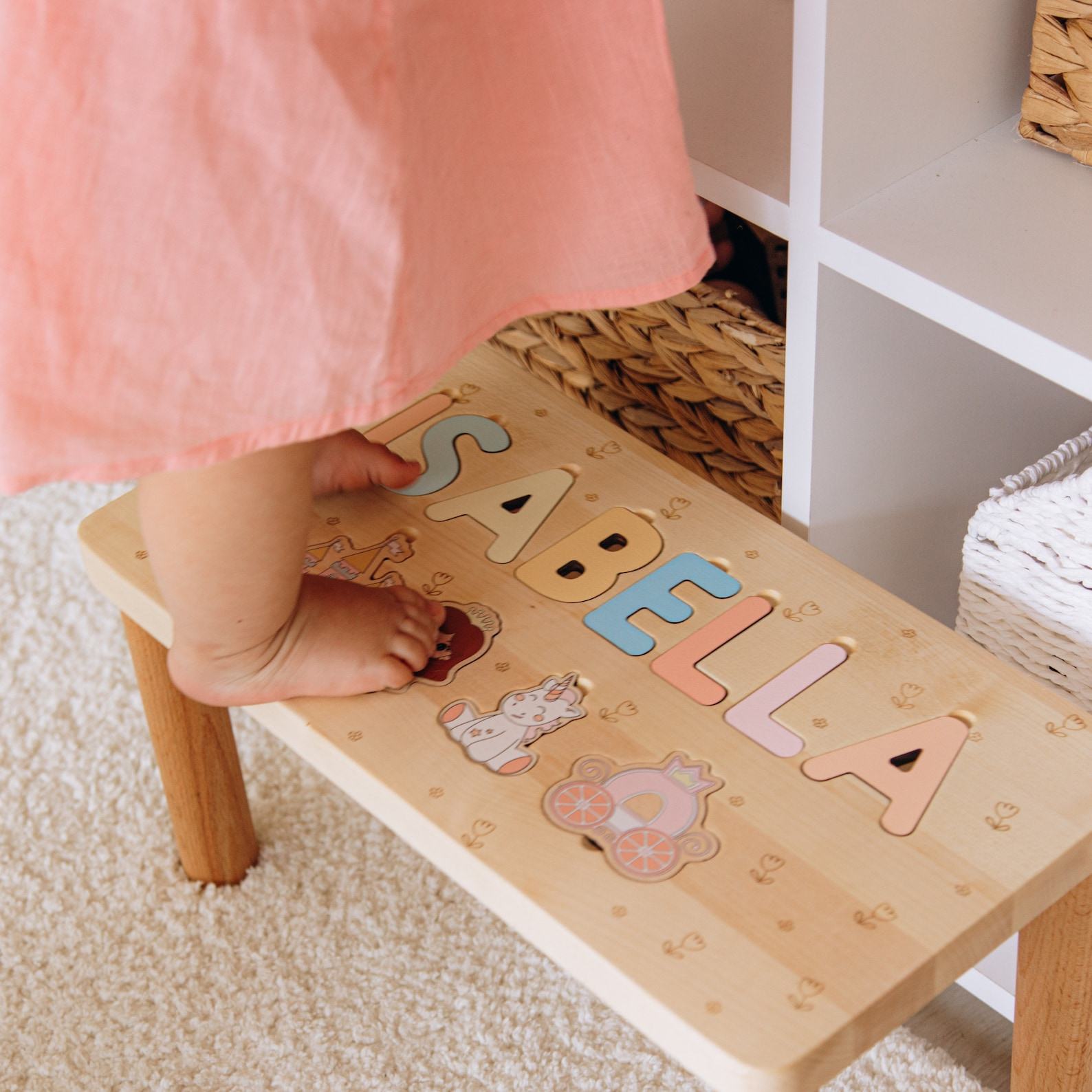 Personalized Wooden Name Puzzle Stool A Unique and Educational Item for Toddlers