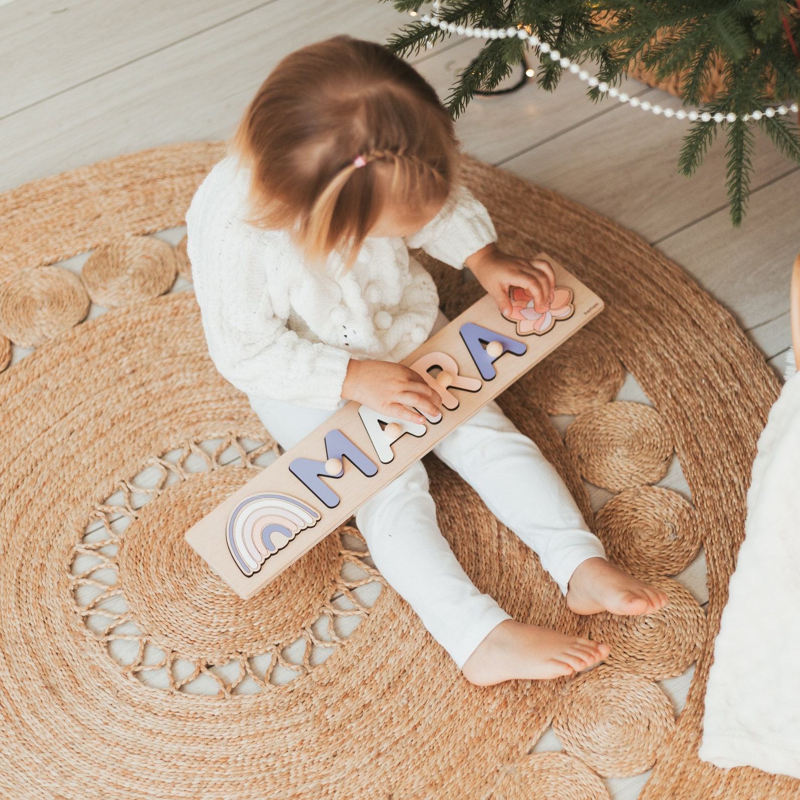Personalized Wooden Name Puzzle with Pegs – Montessori Toy for Baby & Toddler – Unique 1st Birthday & Easter Present