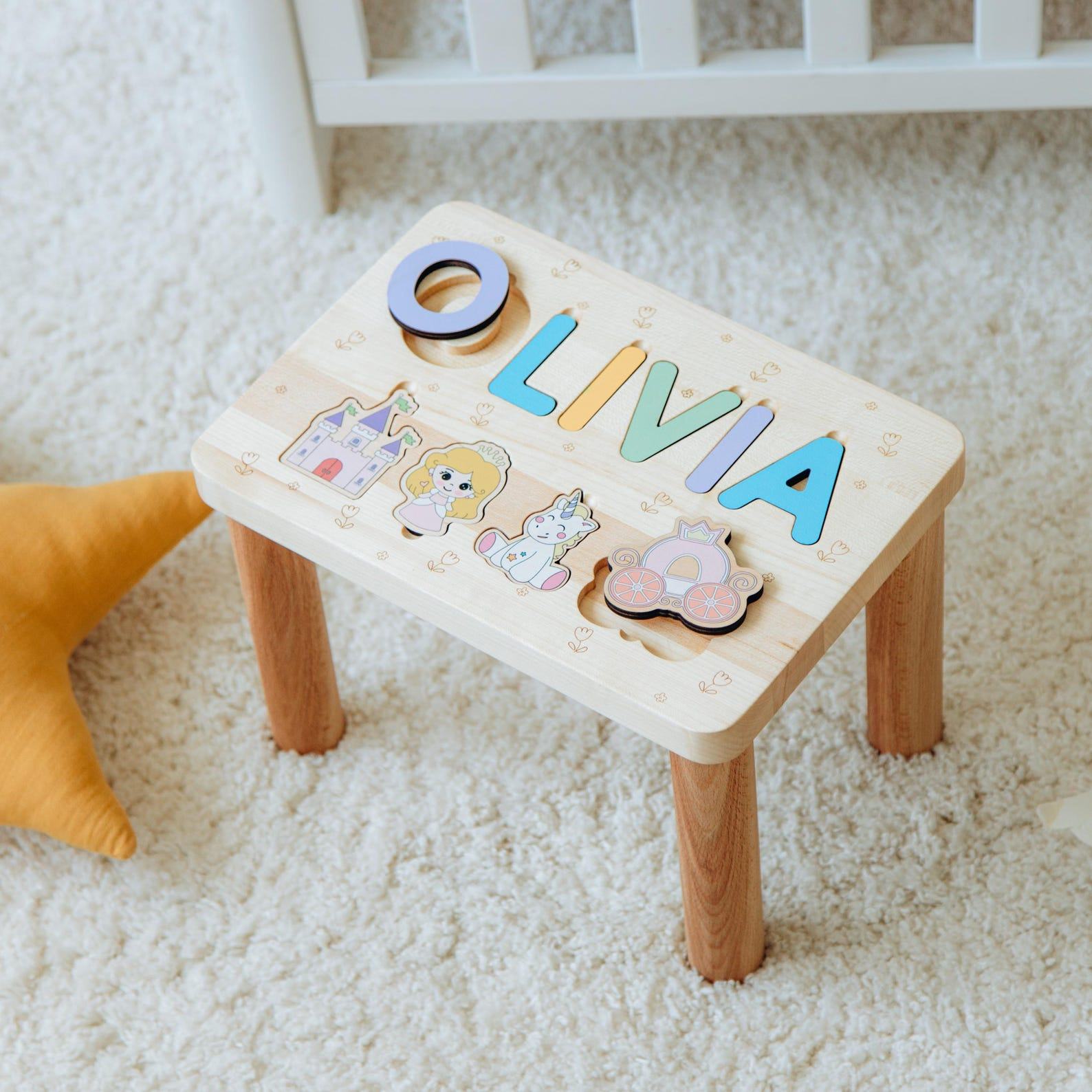 Personalized Wooden Name Step Stool – Toddler Birthday Present for 1-3 Year Olds – Handmade Helper Stool