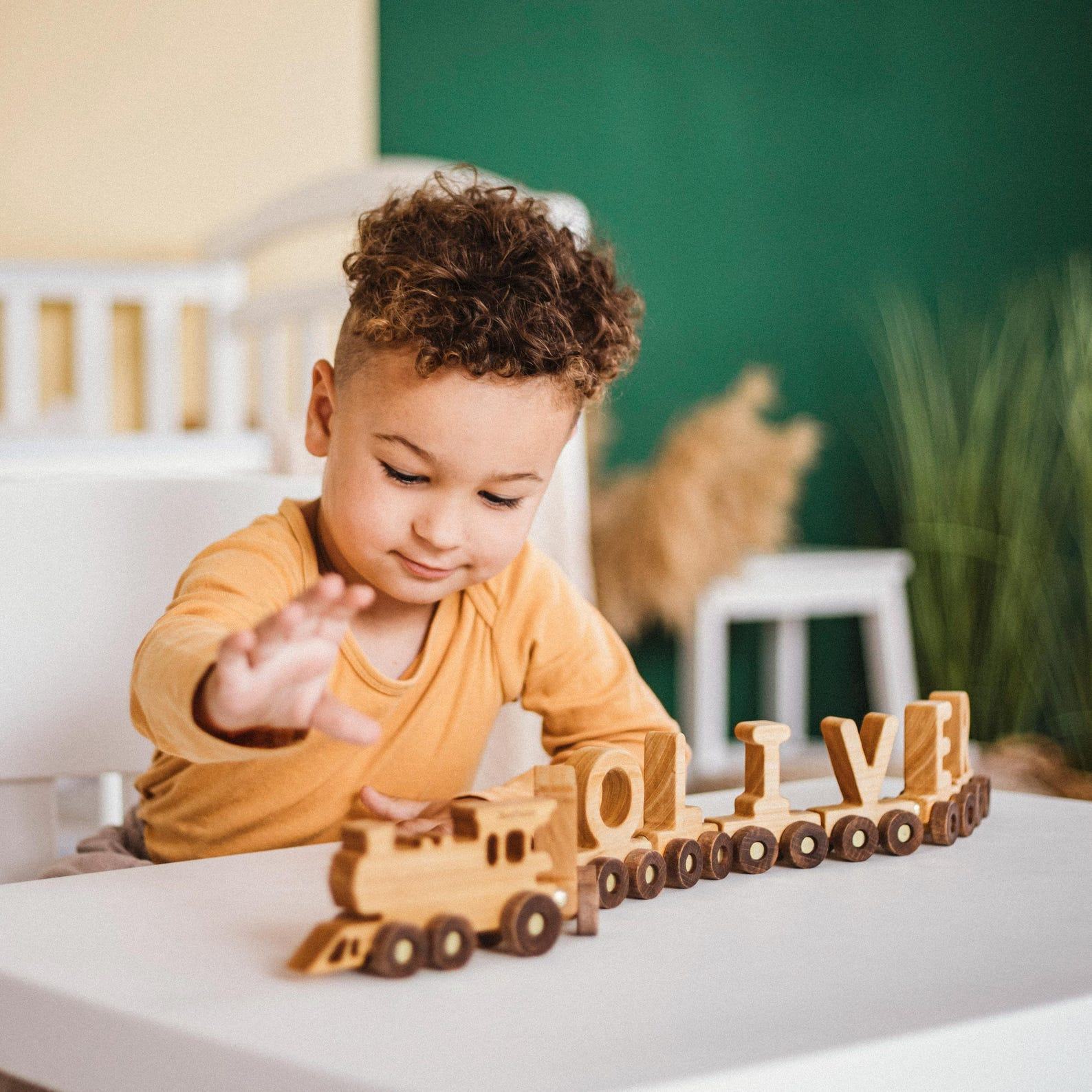 Personalized Wooden Name Train – Custom Baby Room Decor, Birthday & Easter Present