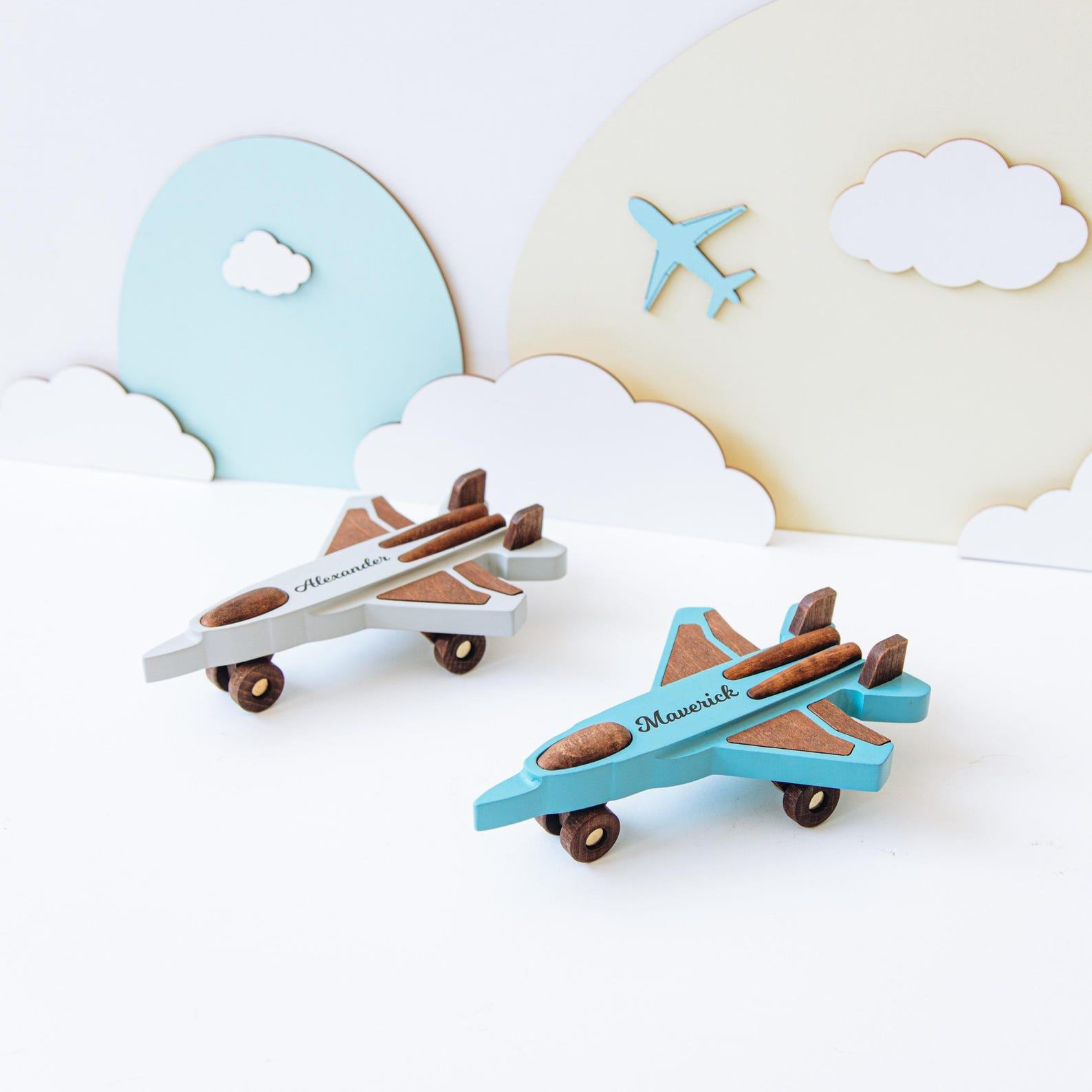 Personalized Wooden Planes Sensory Toys for Toddlers, Baptism Items, and Pretend Play