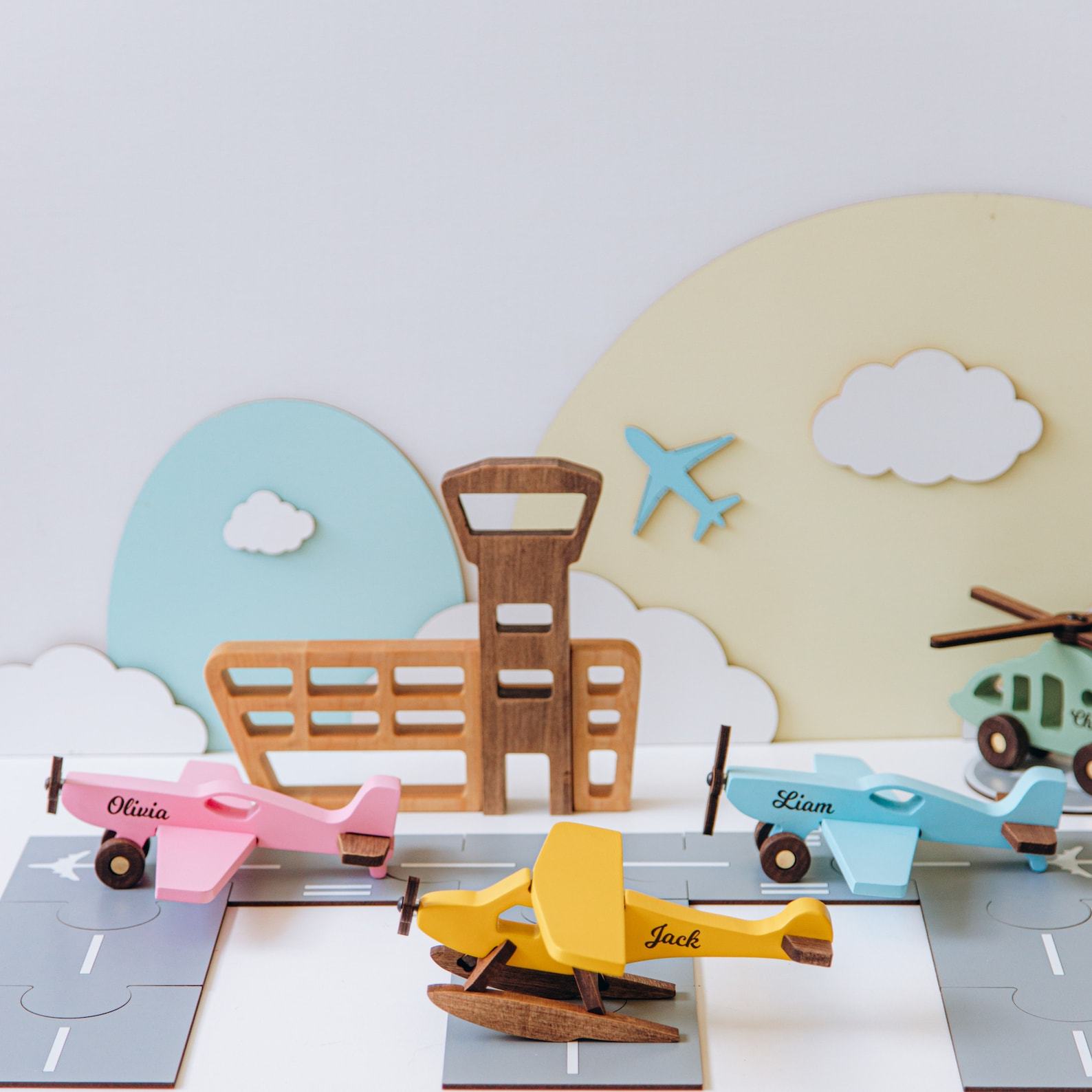 Personalized Wooden Planes Sensory Toys for Toddlers, Baptism Items, and Pretend Play