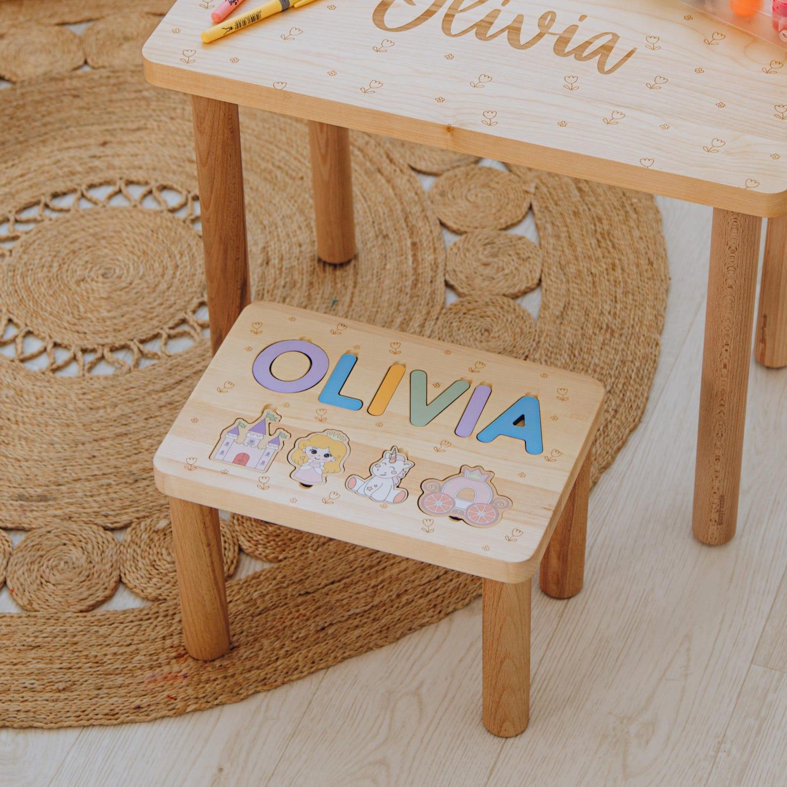 Personalized Wooden Step Stool for Kids – Engraved Name Toddler Helper – Unique Birthday & Baptism Present