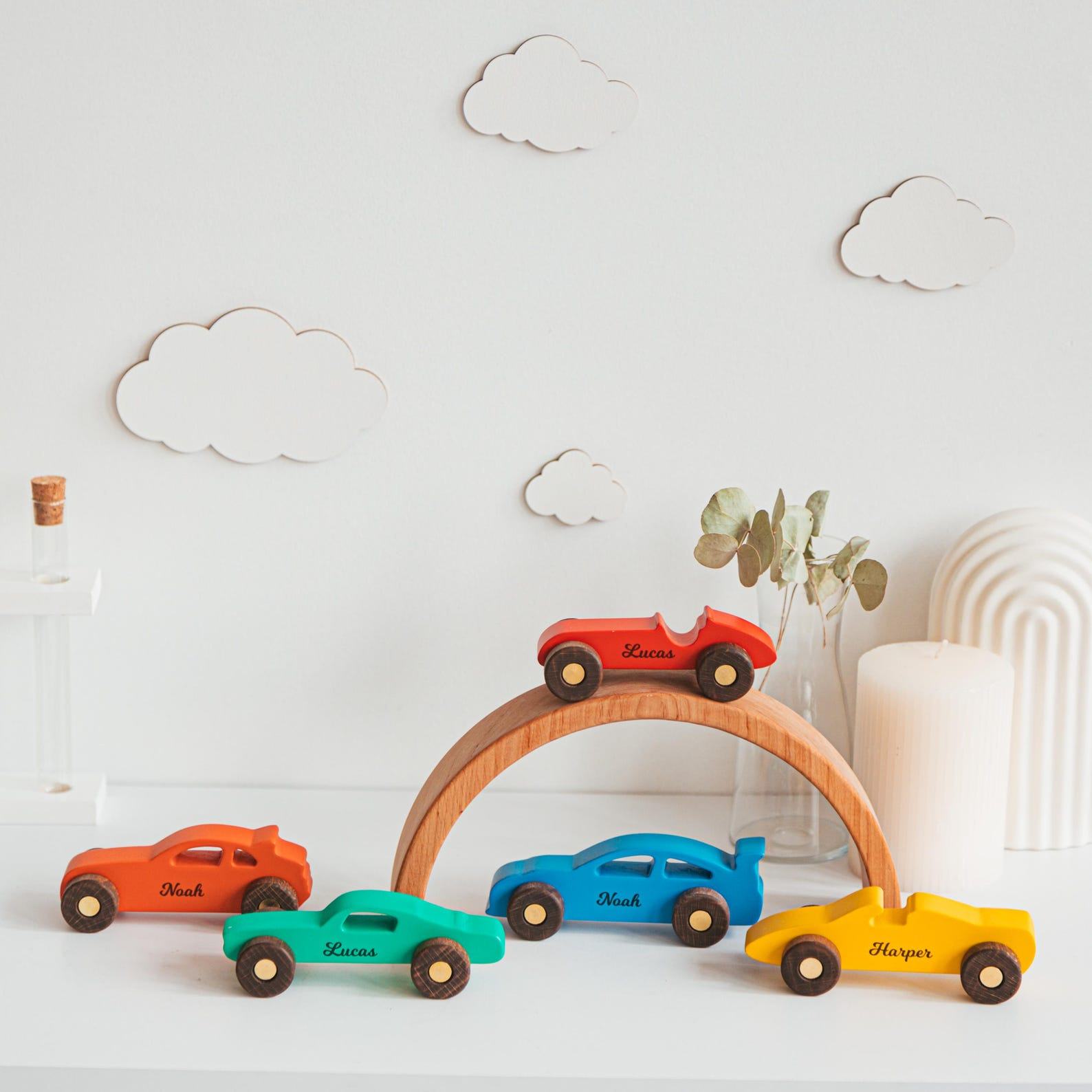 Personalized Wooden Toy Car – Custom Name Baby Present, Montessori Toddler Toy, Handmade Wood Decor