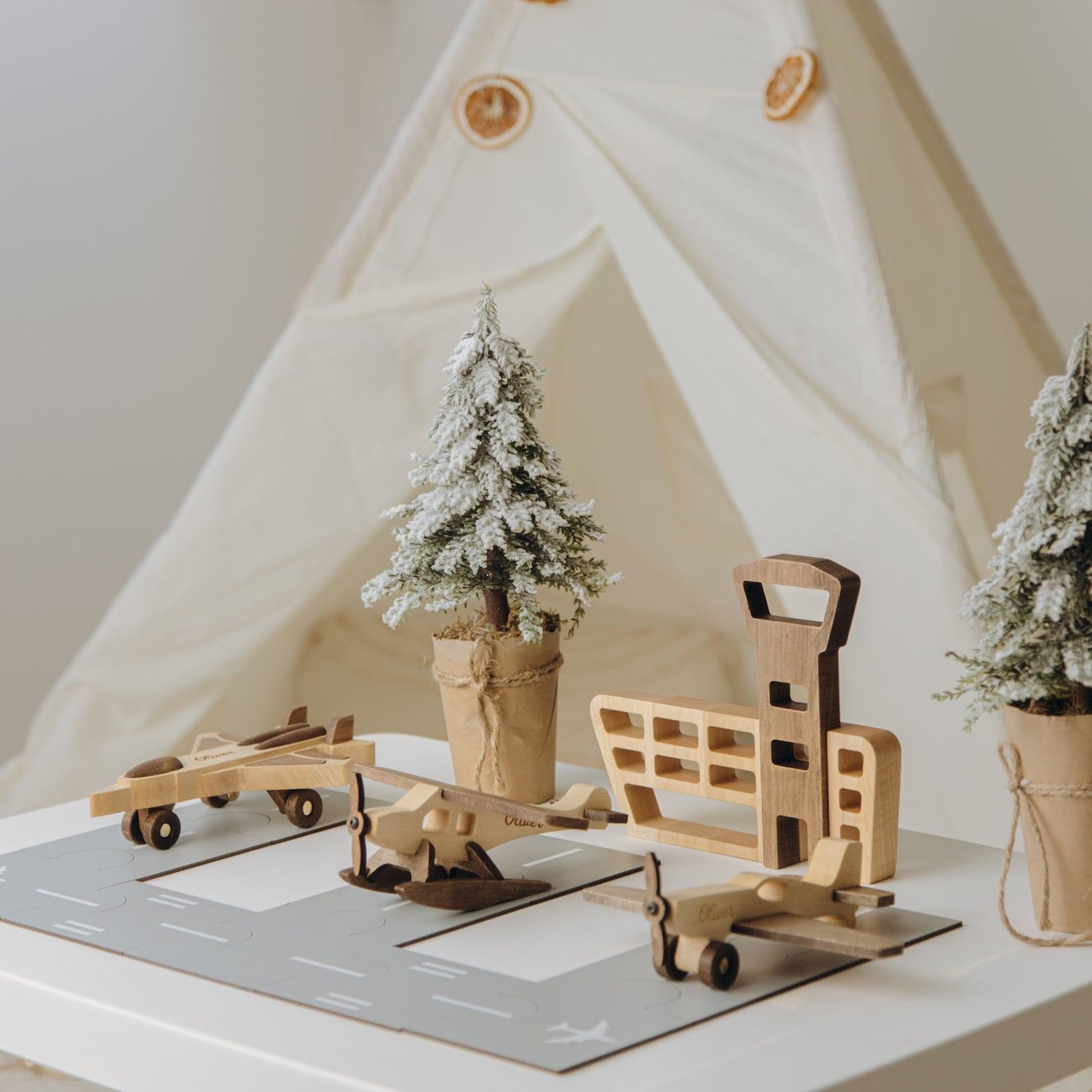 Personalized Wooden Toy Helicopter with Helipads A Unique Keepsake for Baby Boys and Toddlers