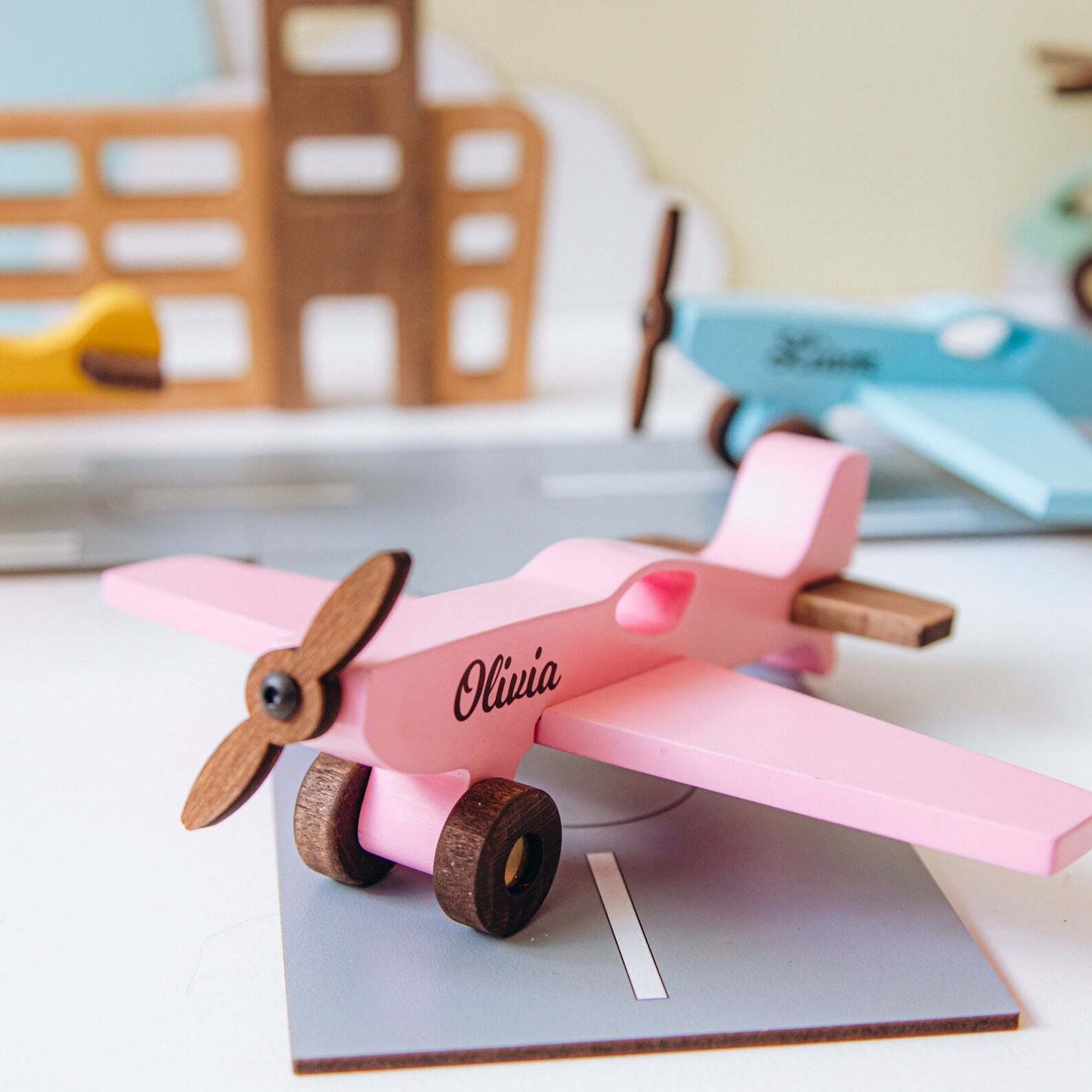 Personalized Wooden Toy Plane – Montessori Baby Present, First Christmas, Sensory Play