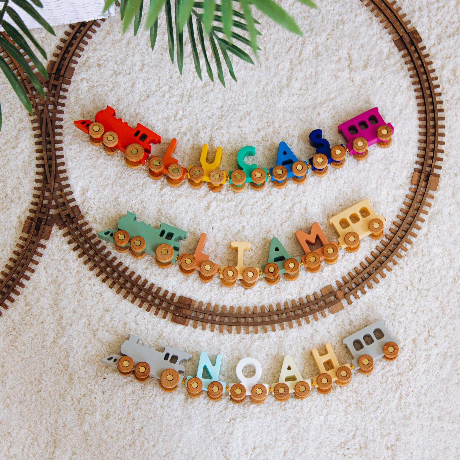 Personalized Wooden Train – First Birthday Present for Boys – Custom Name Puzzle Toy – Nursery Decor