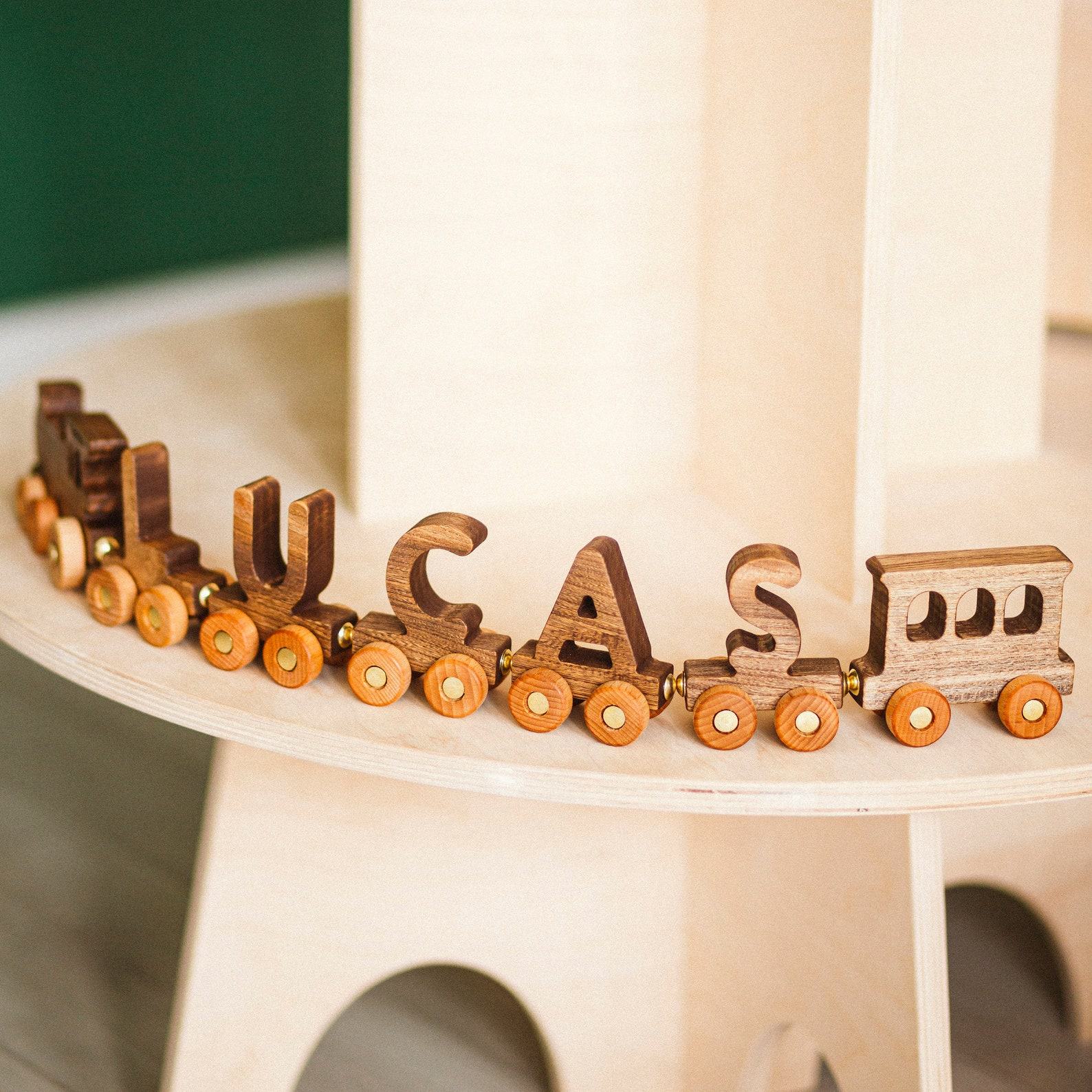 Personalized Wooden Train for Kids Educational Toy with Magnetic Letters and Handmade Craftsmanship