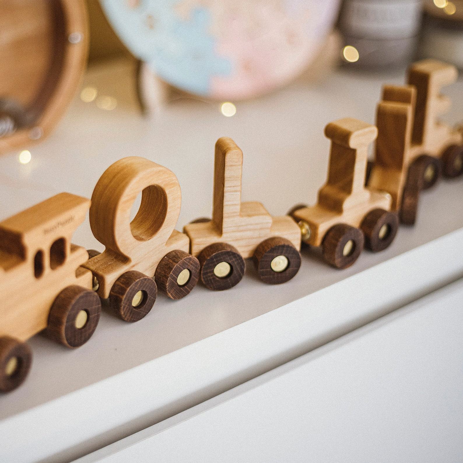 Personalized Wooden Train for Kids Educational Toy with Magnetic Letters and Handmade Craftsmanship