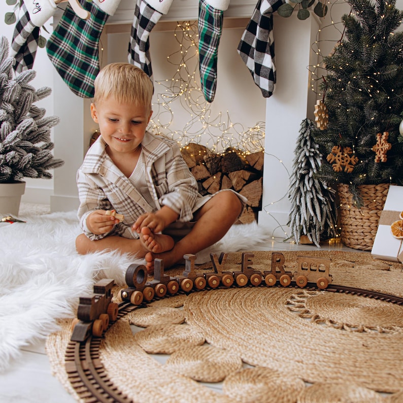 Personalized Wooden Train Name Puzzle Magnet Eco-Friendly Sensory Toy for Toddlers, Unique Christmas Decoration, Custom Baby Boy Item