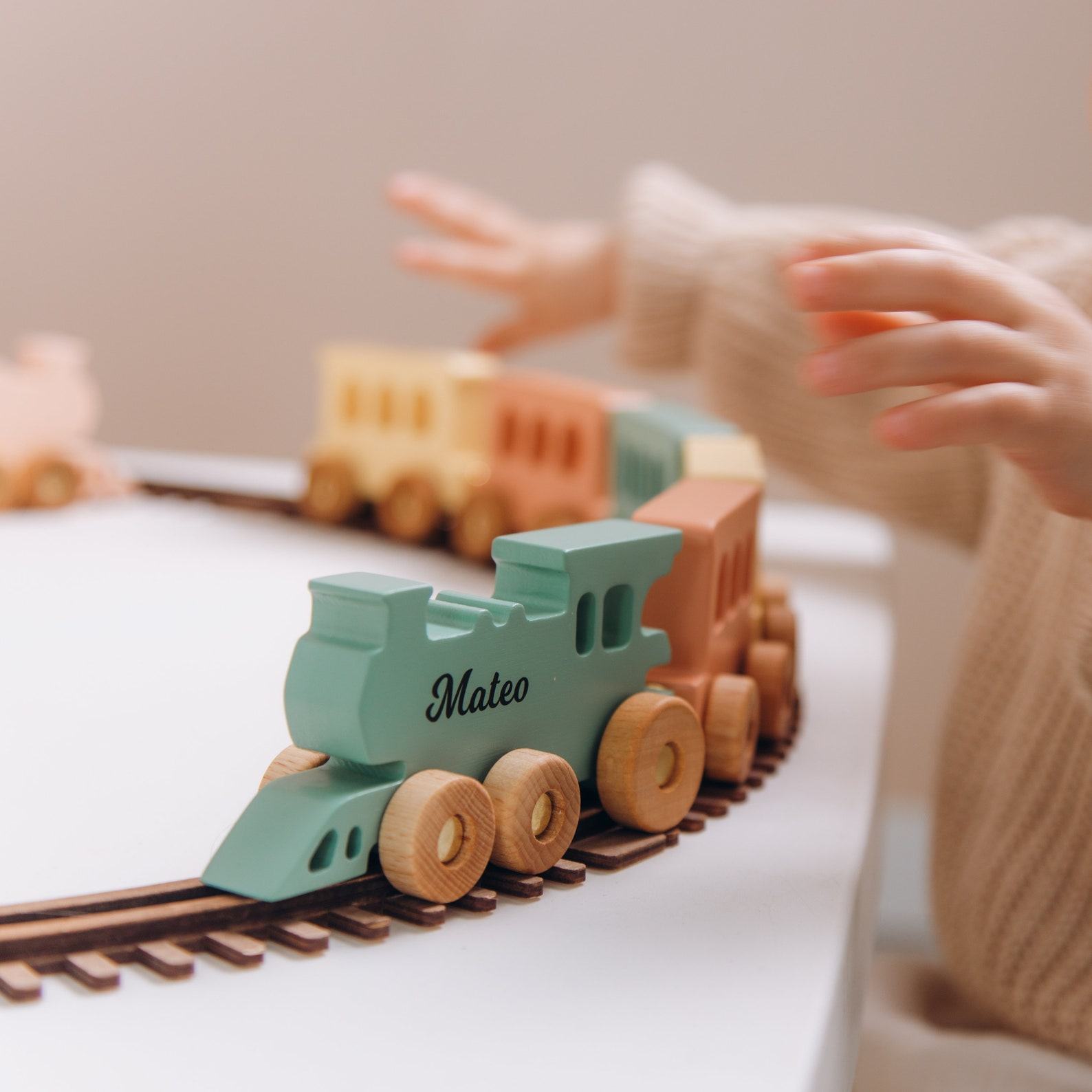 Personalized Wooden Train Set – Custom Colors & Names | Unique Toddler Present