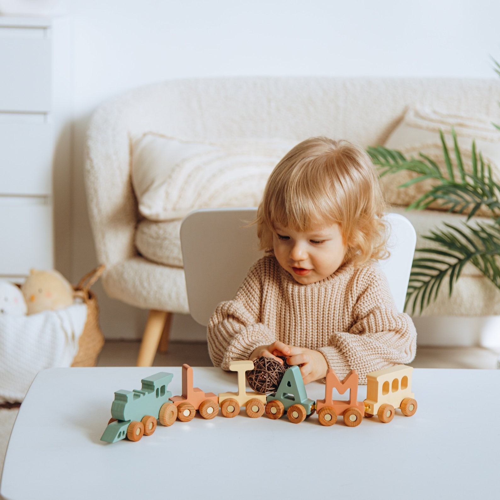 Personalized Wooden Train Set – First Birthday Present & Nursery Decor | Custom Name Train Toy