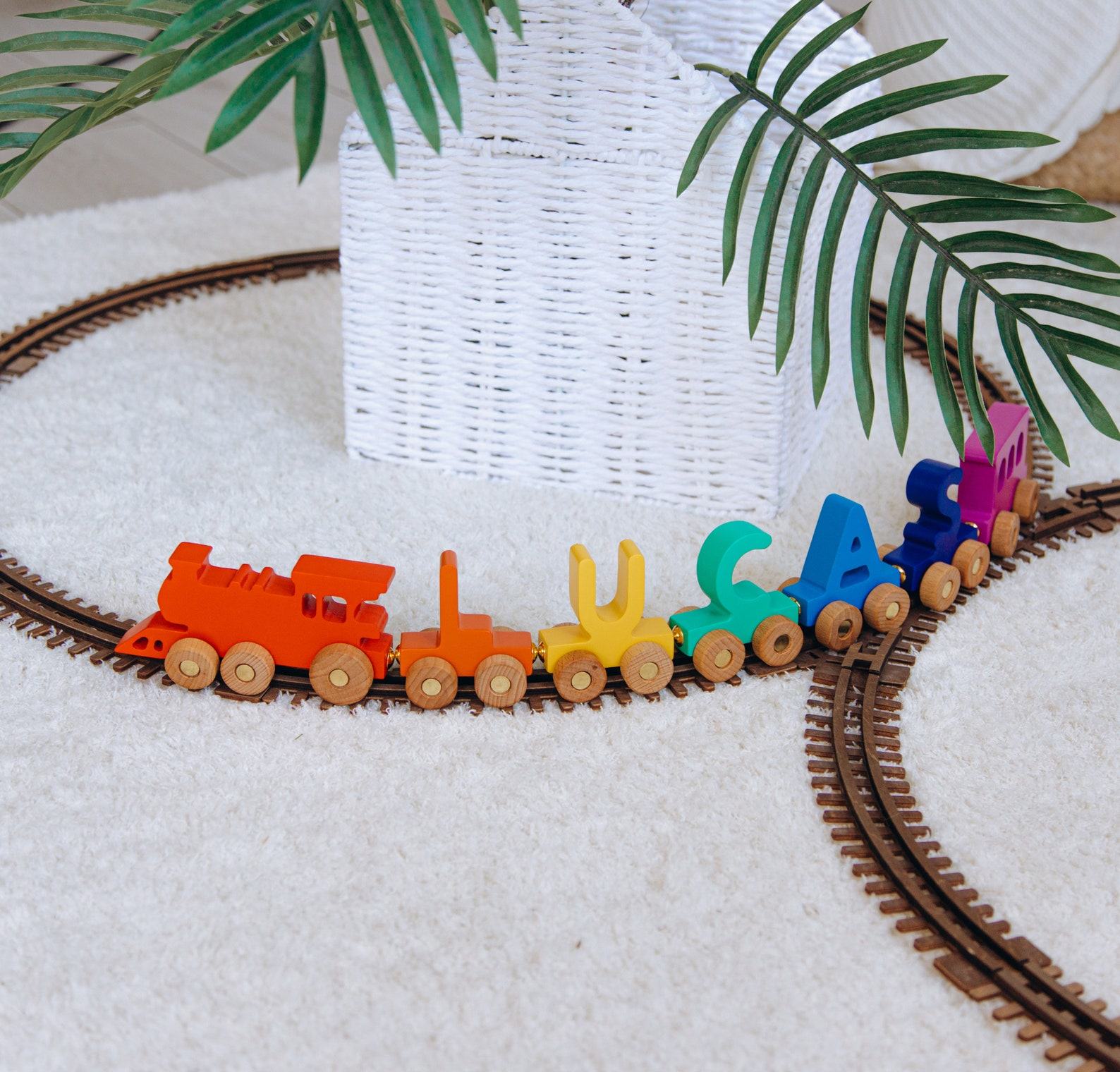 Personalized Wooden Train Set – Magnetic Letters, Custom Name Toy for Toddlers 1-3, Birthday & Baby Shower Present