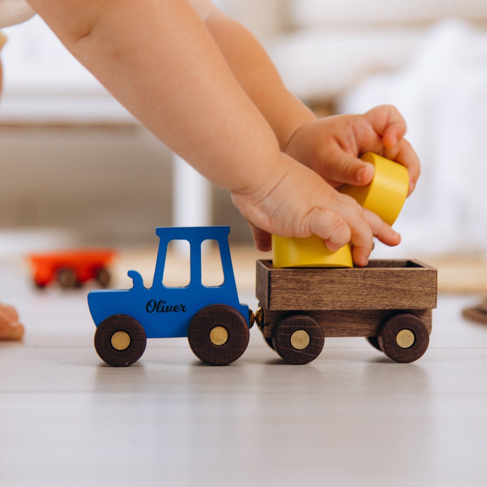 Personalized Wooden Truck & Building Blocks Set – Baby Boy Present, Sensory Toy, Keepsake