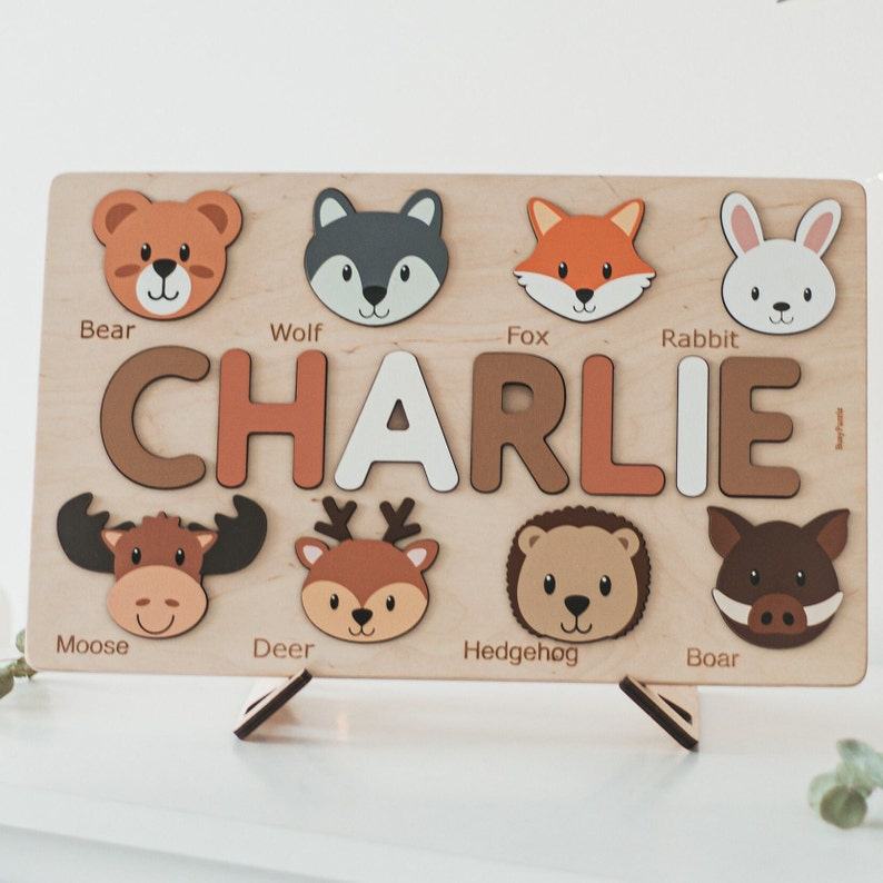 Personalized Woodland Animal Puzzle A Cherished Item for Baby Showers, Birthdays, and Christmas