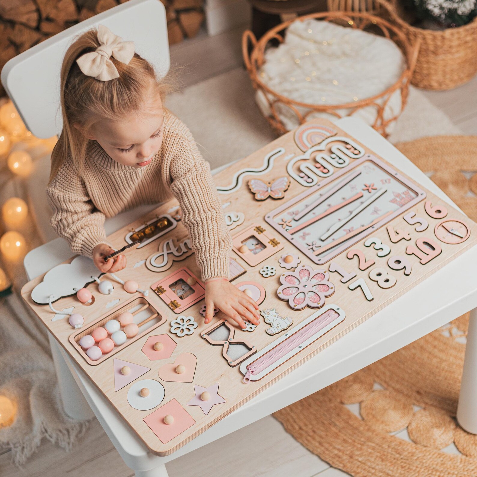 Personalized Woodland Busy Board – Montessori Sensory Toy for Toddlers – Easter & 1st Birthday Present