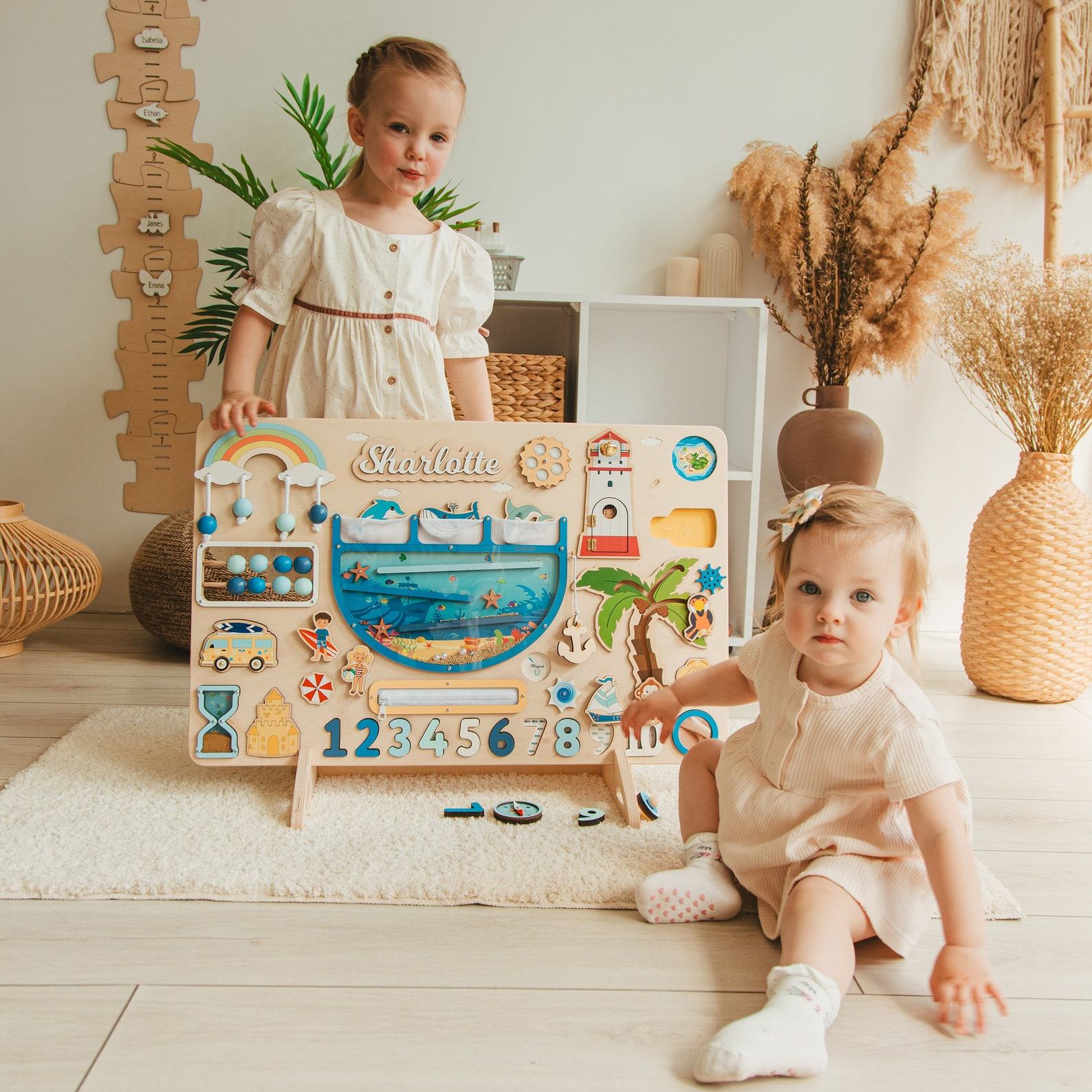 Personalized Woodland Busy Board Montessori-Inspired Sensory Toy for Baby Boys