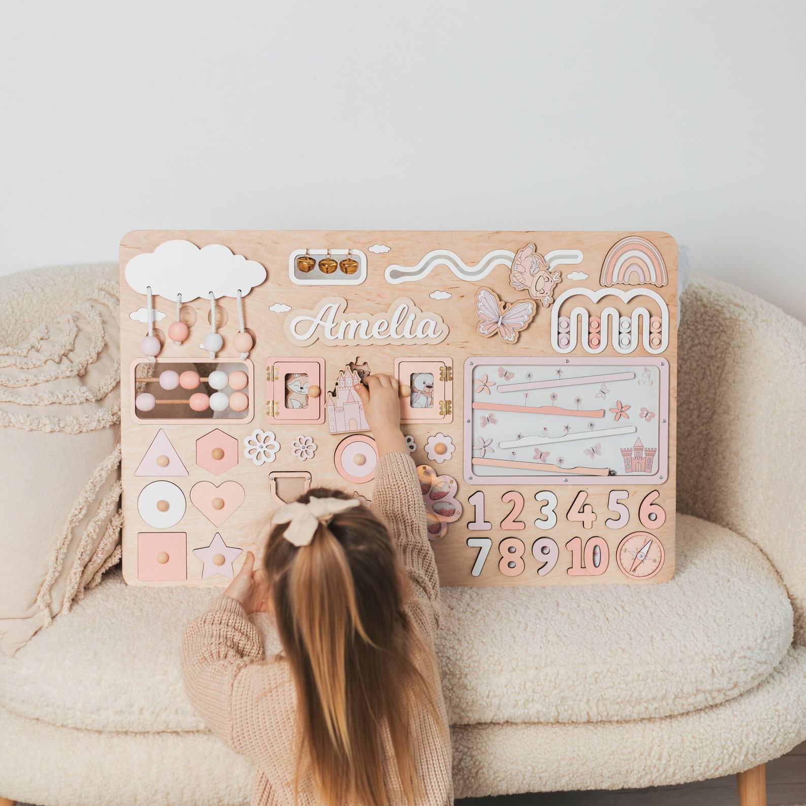 Personalized Woodland Busy Board Montessori-Inspired Sensory Toy for Baby Boys