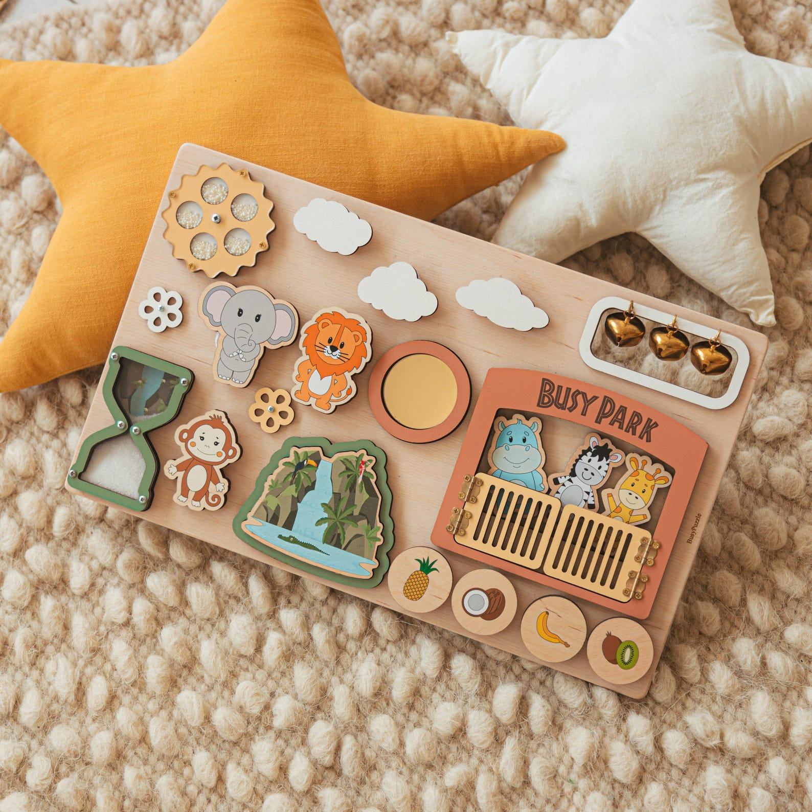 Personalized Woodland Montessori Busy Board – Sensory Toy for Toddlers 1st Birthday