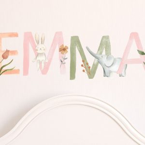 Personalized Woodland Nursery Name Decal with Animal and Floral Stickers Create a Magical Forest for Your Little One