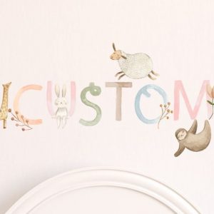 Personalized Woodland Nursery Name Decal with Animal and Floral Stickers Create a Magical Forest for Your Little One