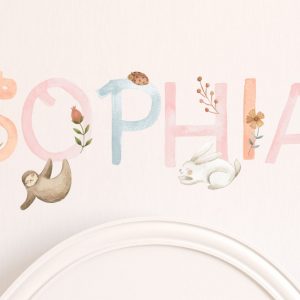Personalized Woodland Nursery Name Decal with Animal and Floral Stickers Create a Magical Forest for Your Little One