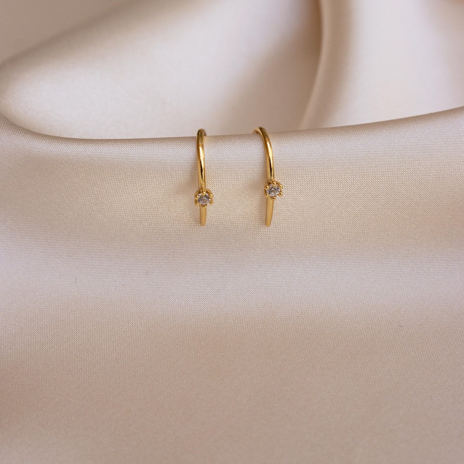 Petite Diamond Hoops Delicate Gold Earrings for Bridesmaids and Special Occasions (ER155)