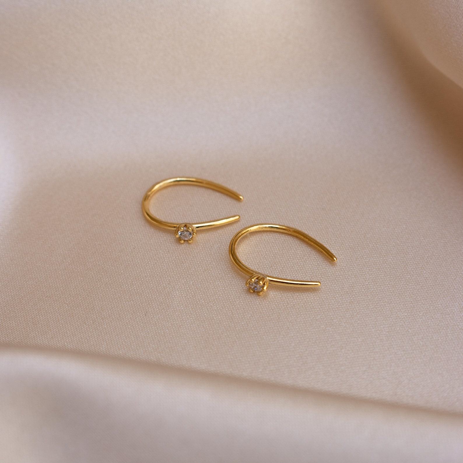 Petite Diamond Hoops Delicate Gold Earrings for Bridesmaids and Special Occasions (ER155)