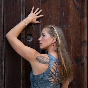 Pewter Crop Top and Hand-Dyed Yoga Slit Weave Fire Hula Hoop Unleash Your Inner Goddess