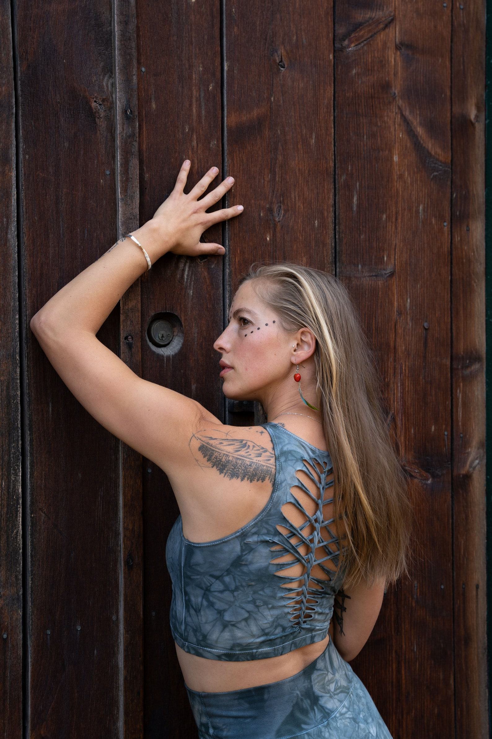 Pewter Crop Top and Hand-Dyed Yoga Slit Weave Fire Hula Hoop Unleash Your Inner Goddess - Image 6