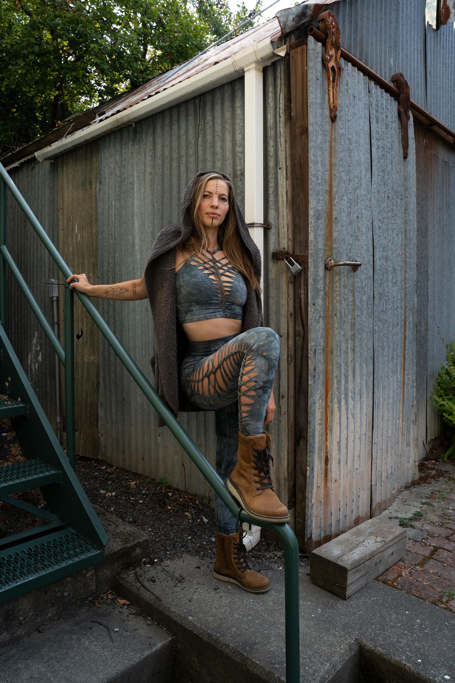 Pewter Crop Top and Hand-Dyed Yoga Slit Weave Fire Hula Hoop Unleash Your Inner Goddess - Image 5