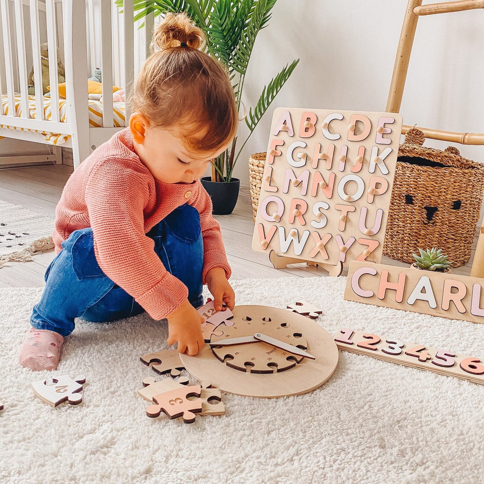 Pink Pastel Alphabet Puzzle – Christmas Present for Toddlers & Kids – Wooden ABC Learning Toy