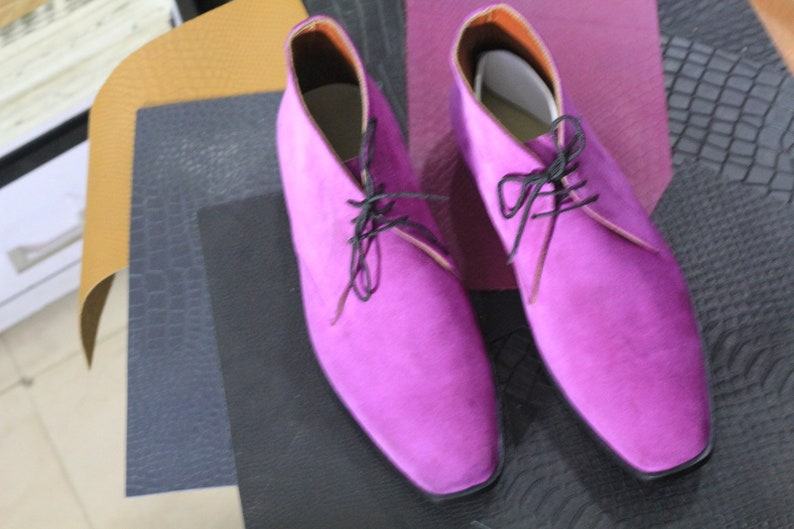 Pink Suede Lace-Up Boots for Men Stylish Designer Ankle Boots