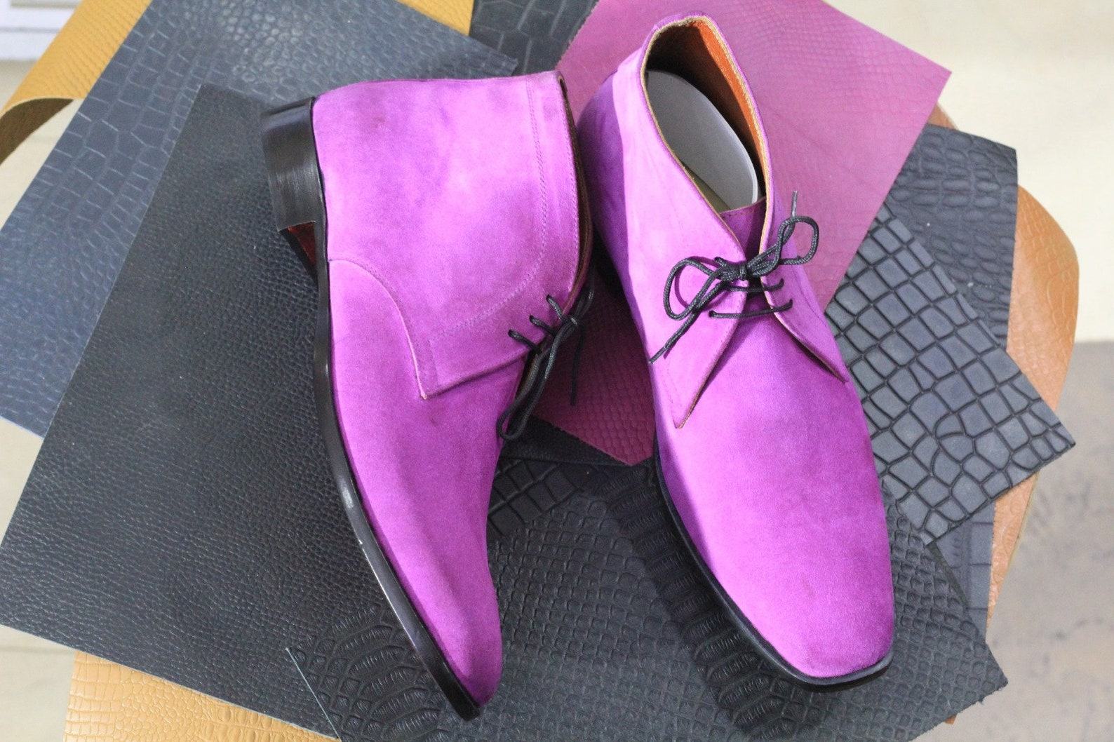 Pink Suede Lace-Up Boots for Men Stylish Designer Ankle Boots - Image 2