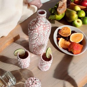 Pink Tavalera Pottery Ceramic Decanter Set Dulce Nostalgia Edition, 500 ml