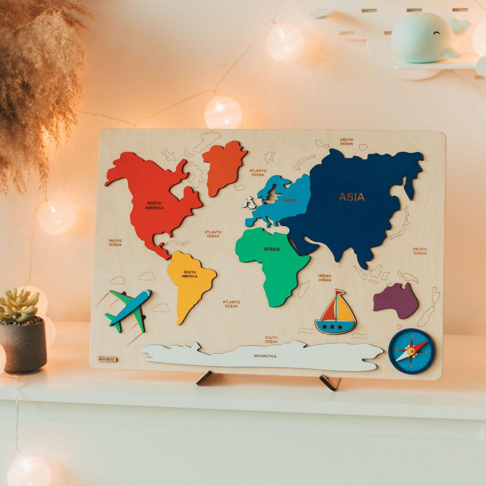 Pink World Map Puzzle for 3 Year Old Girls – Montessori Educational Toy, Birthday & Easter Present, Room Decor