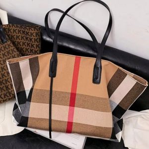 Plaid Canvas Tote Spacious Handbag, Interesting  Item for Her