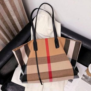 Plaid Canvas Tote Spacious Handbag, Interesting  Item for Her