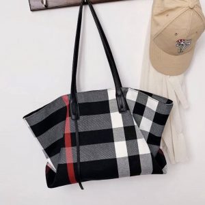 Plaid Canvas Tote Spacious Handbag, Interesting  Item for Her