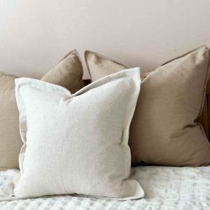 Plush Comfort Orla Flange Edge Cream/Sand Cushion with Duck Feather Pad