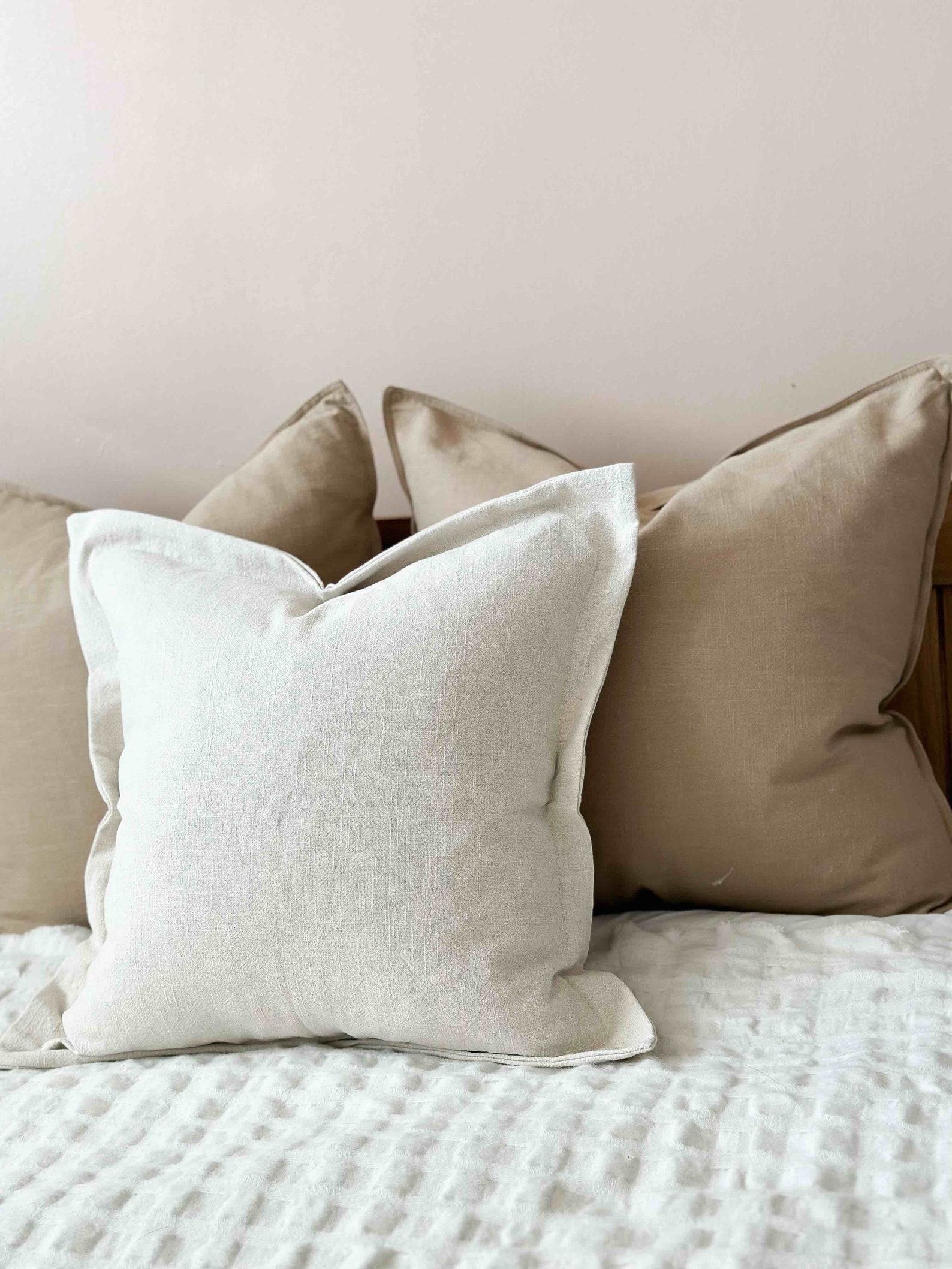 Plush Comfort Orla Flange Edge Cream/Sand Cushion with Duck Feather Pad - Image 3