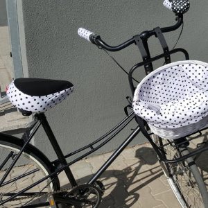 Polka Dot Wicker Basket Saddle and Handlebar Covers Protect Your Ride with Style