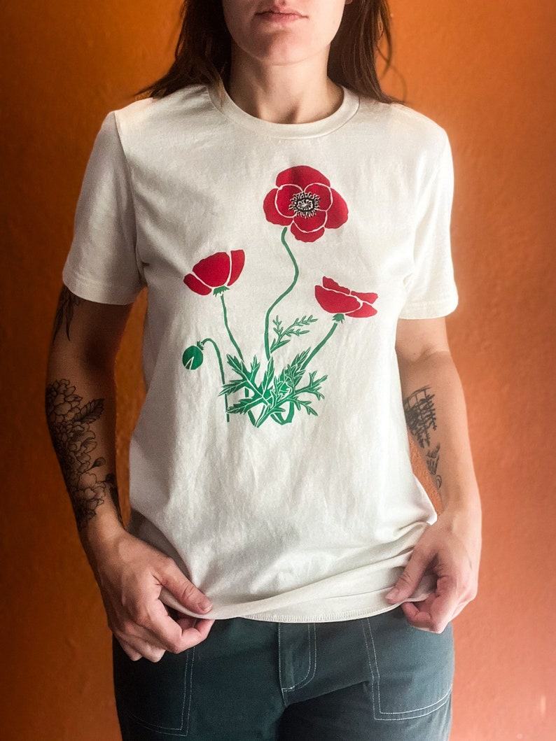 Poppy Flower T-Shirt Handcrafted Wildflower Art, Screen Printed for Nature Lovers