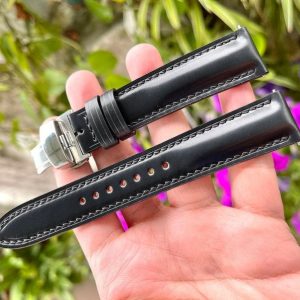 Premium Black Horween Shell Cordovan Leather Watch Strap Timeless Elegance for Your Timepiece